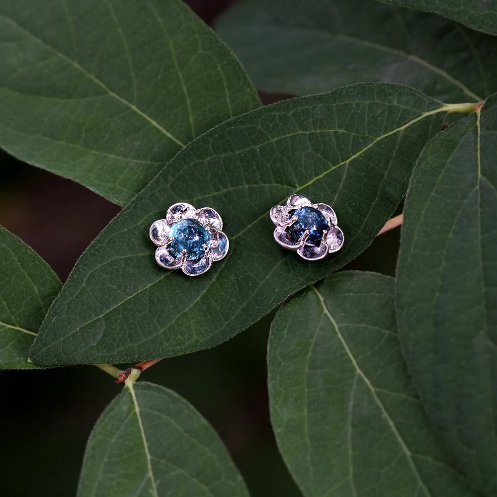 14K White Gold and Tourmaline Buttercup Studs