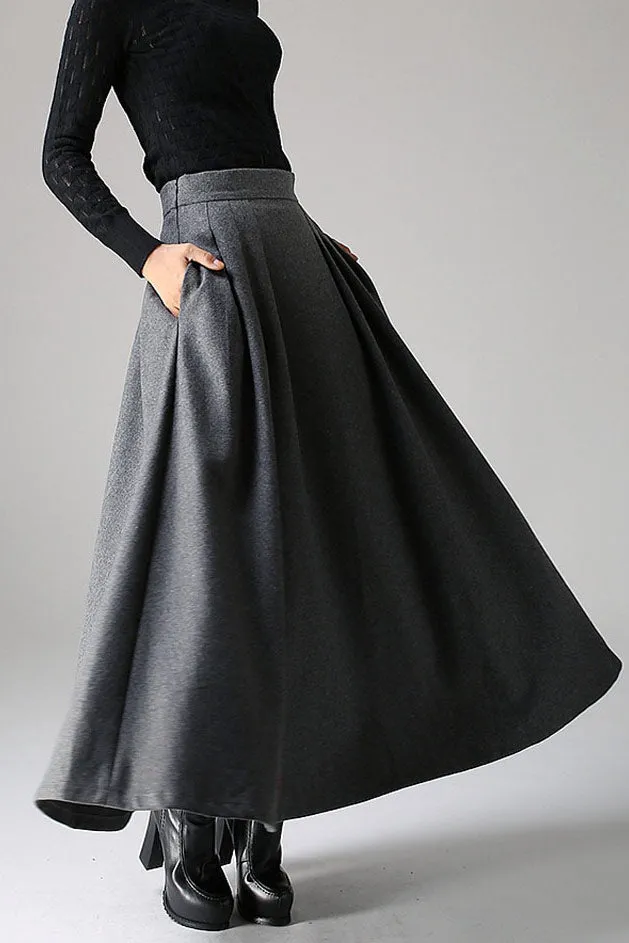 A Line long Maxi Wool Skirt 1091#