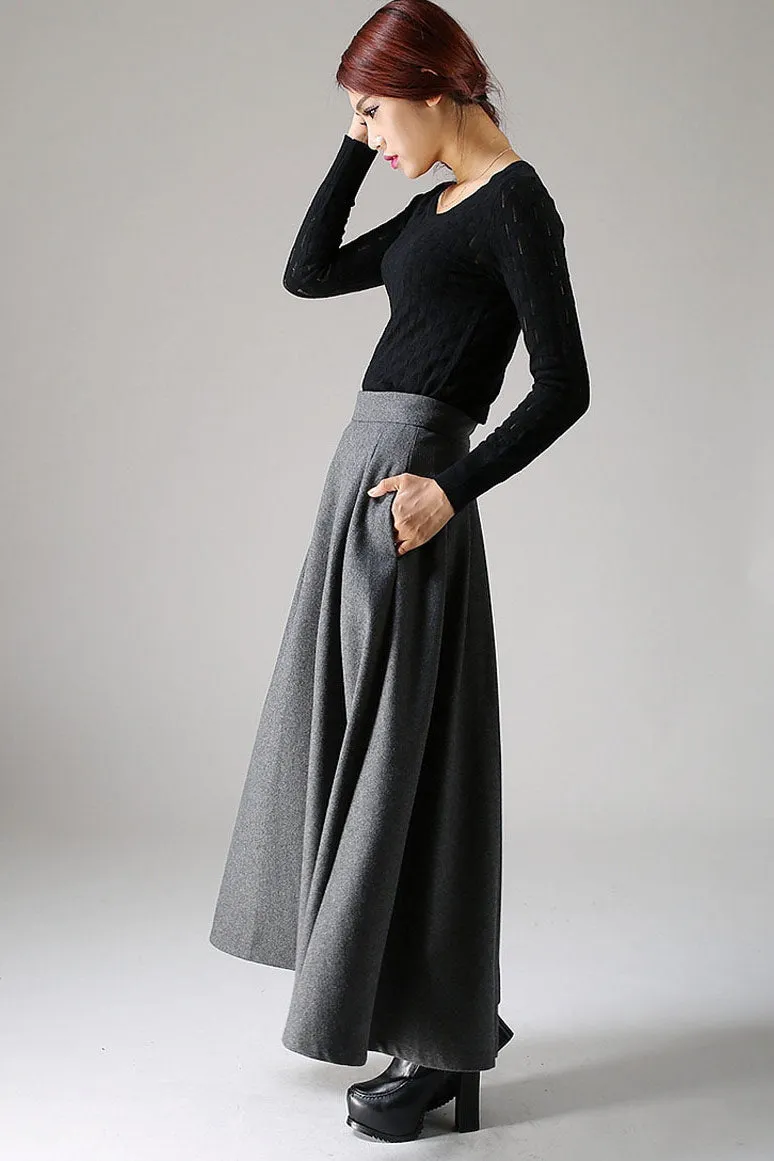 A Line long Maxi Wool Skirt 1091#