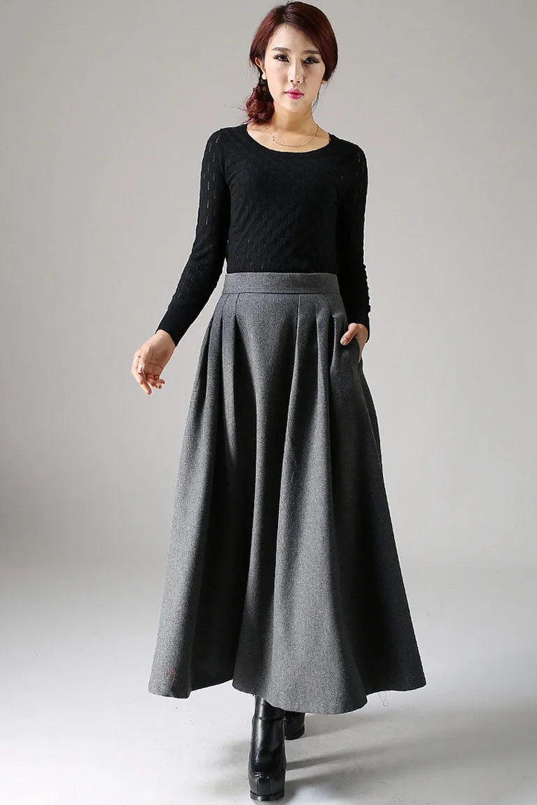 A Line long Maxi Wool Skirt 1091#