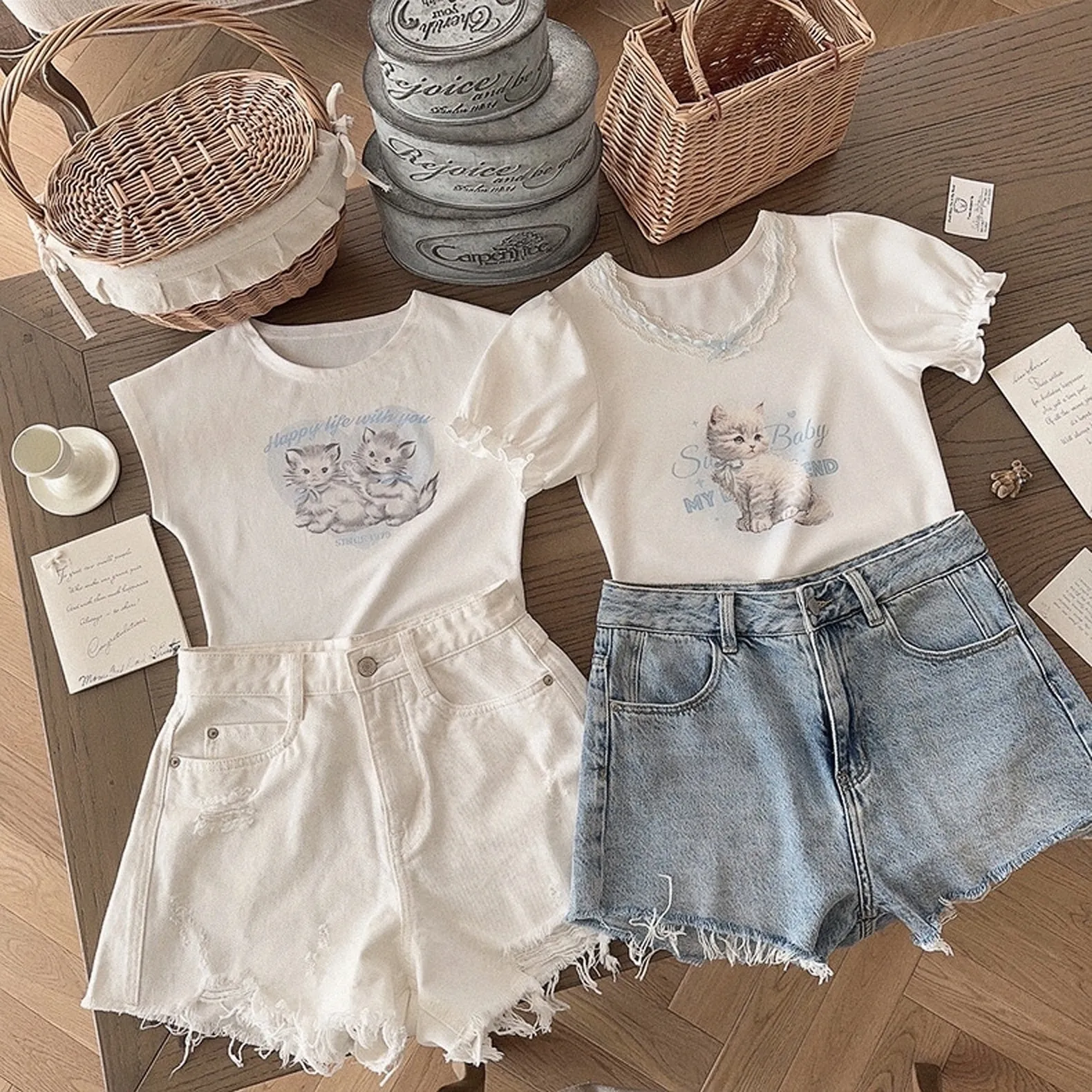 Angel Kitty Cotton Crop top