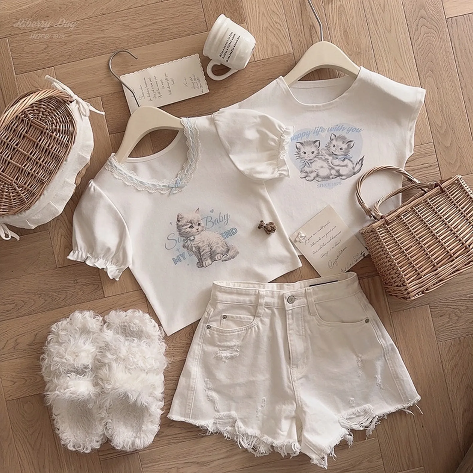 Angel Kitty Cotton Crop top