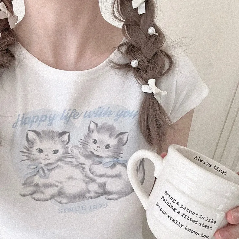 Angel Kitty Cotton Crop top