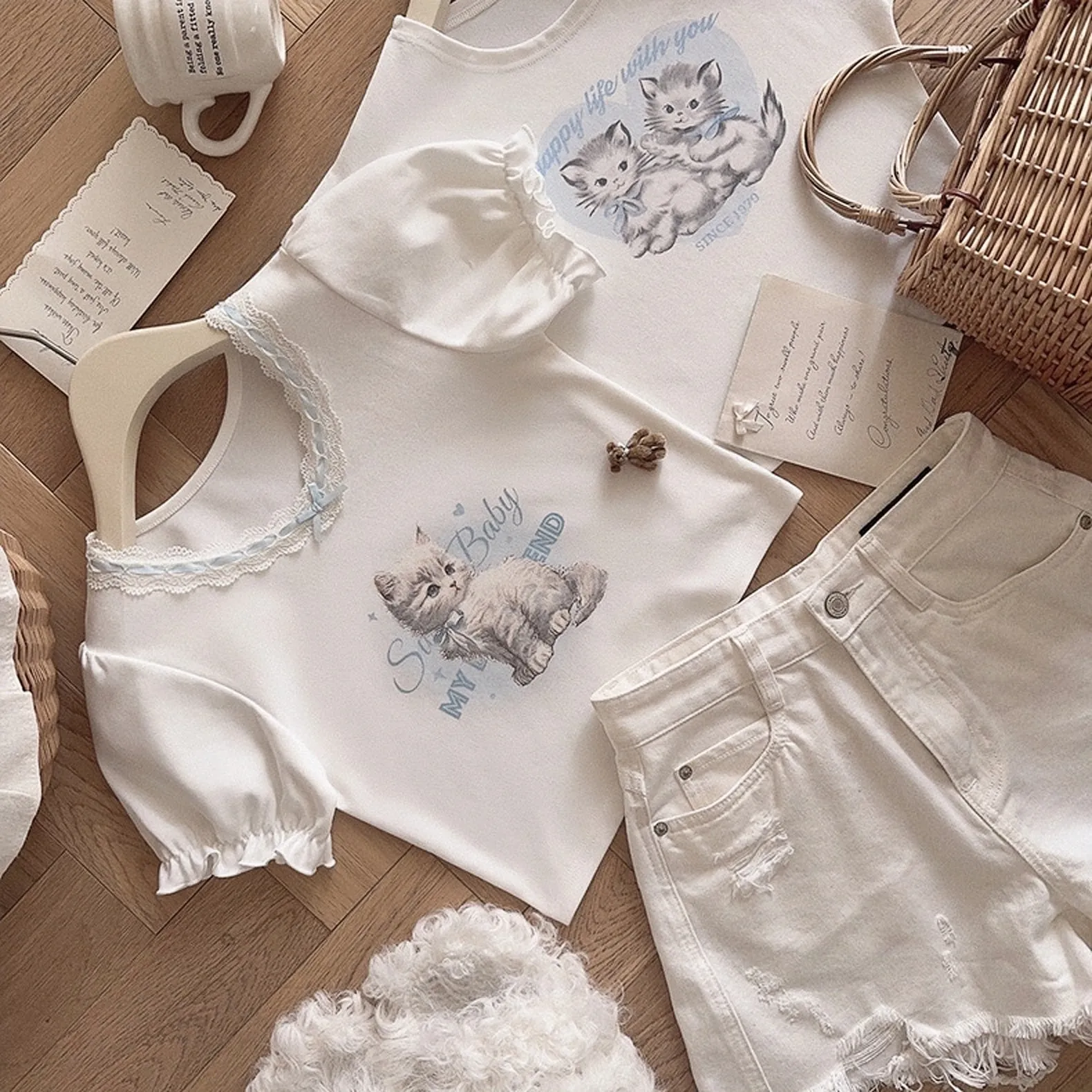 Angel Kitty Cotton Crop top