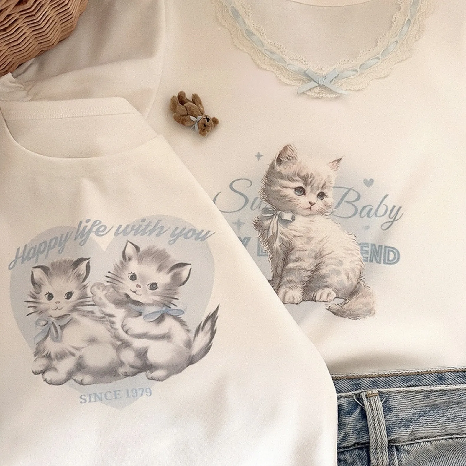 Angel Kitty Cotton Crop top