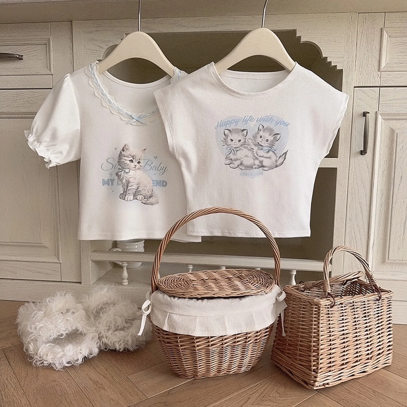 Angel Kitty Cotton Crop top