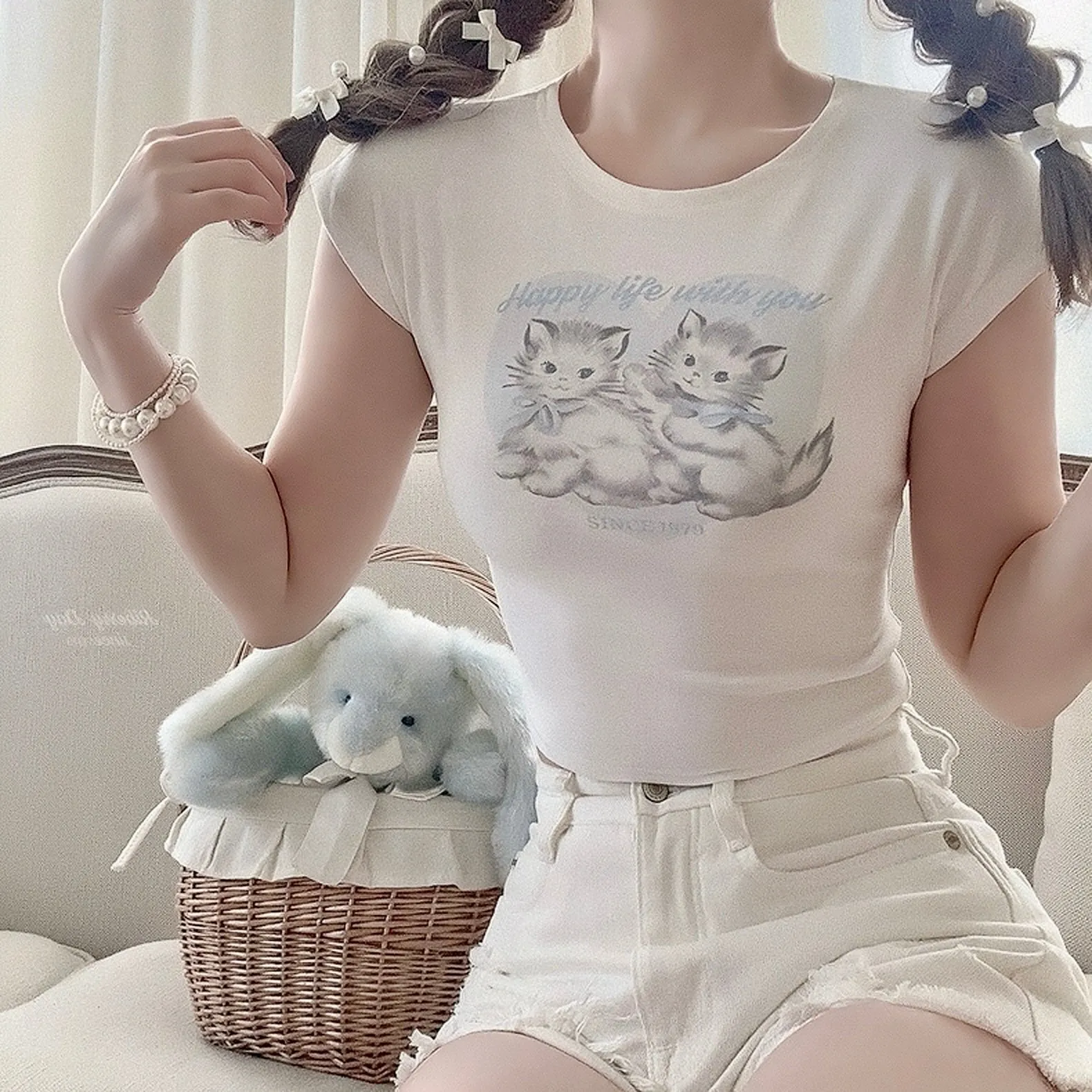 Angel Kitty Cotton Crop top