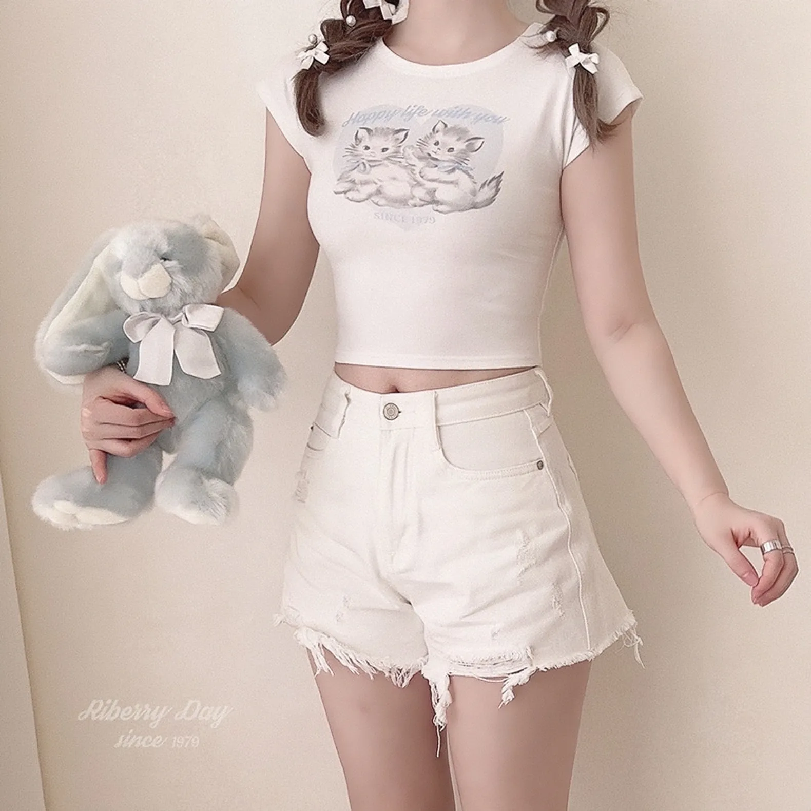 Angel Kitty Cotton Crop top