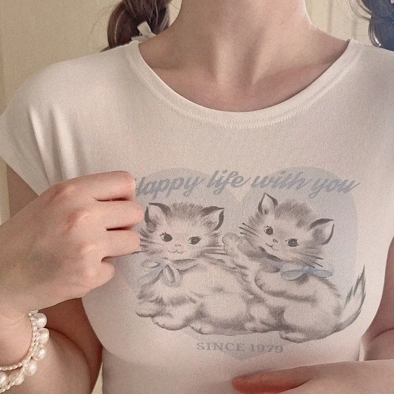Angel Kitty Cotton Crop top