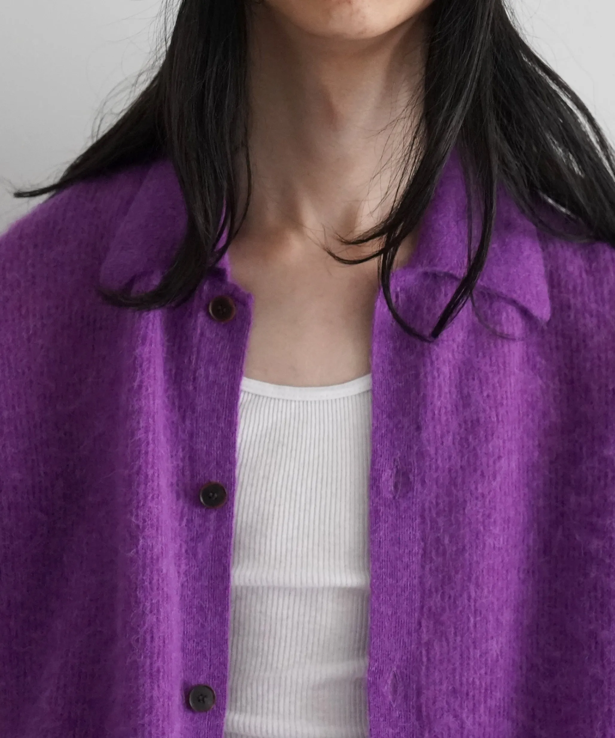 AURALEE BABY SURI ALPACA KNIT SHIRT CARDIGAN "PURPLE"