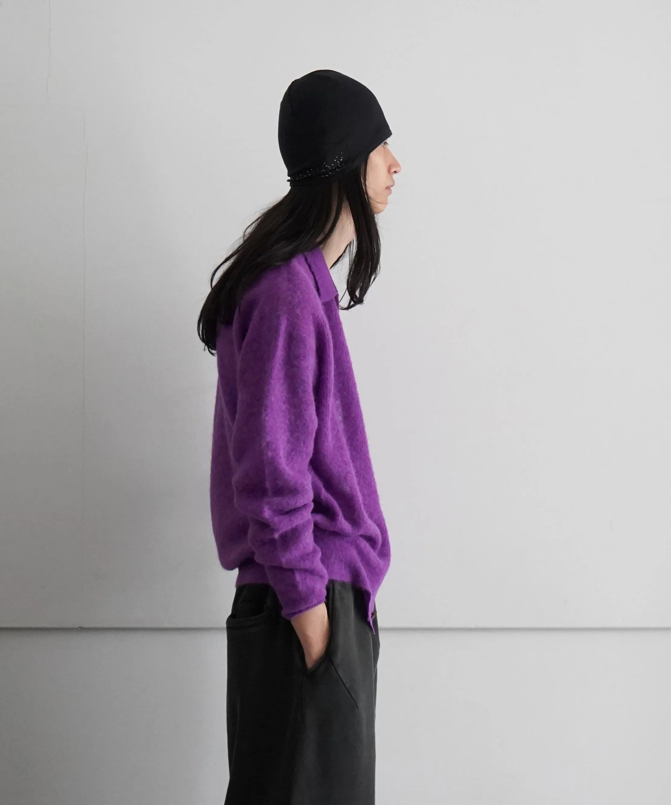 AURALEE BABY SURI ALPACA KNIT SHIRT CARDIGAN "PURPLE"