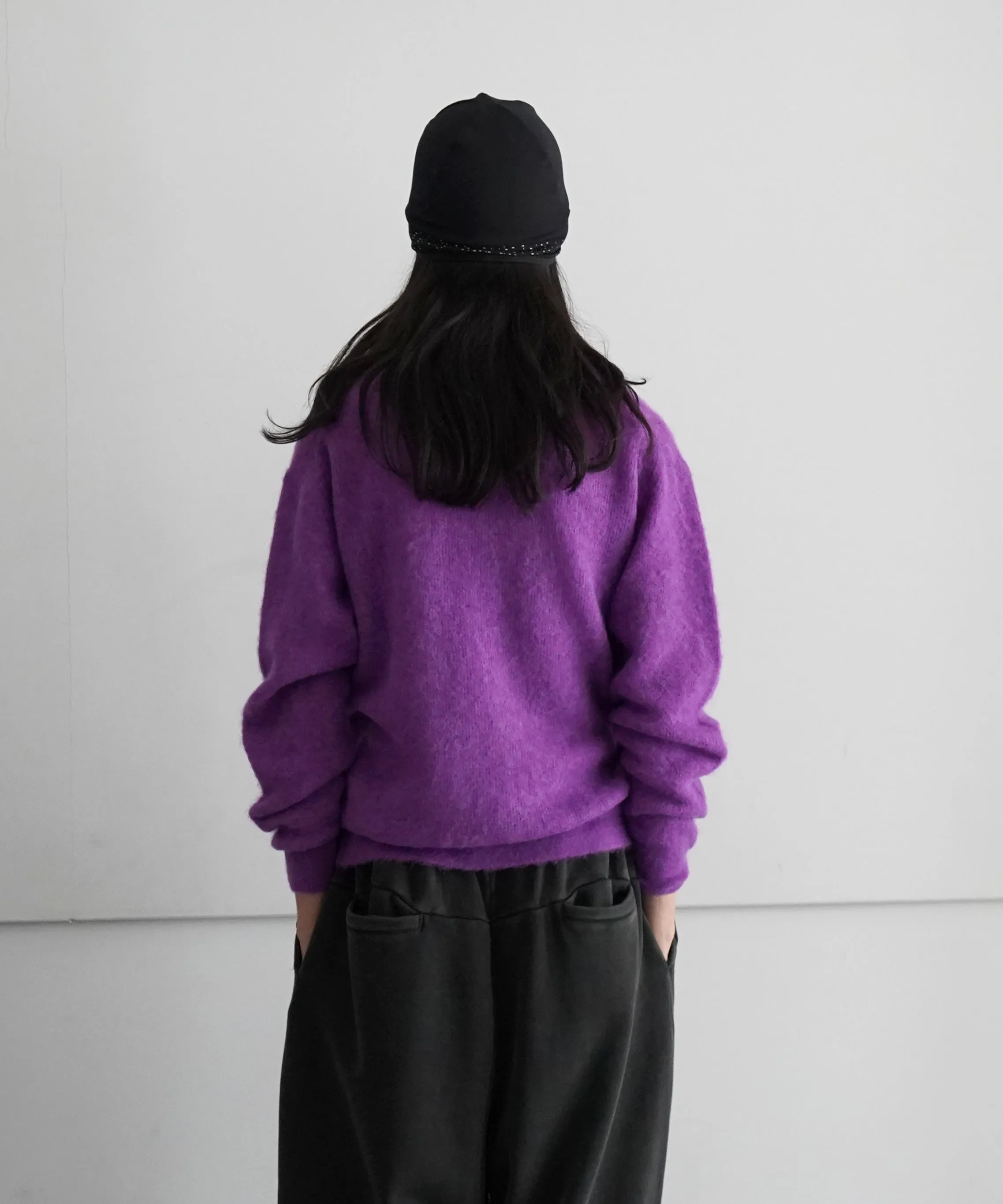 AURALEE BABY SURI ALPACA KNIT SHIRT CARDIGAN "PURPLE"