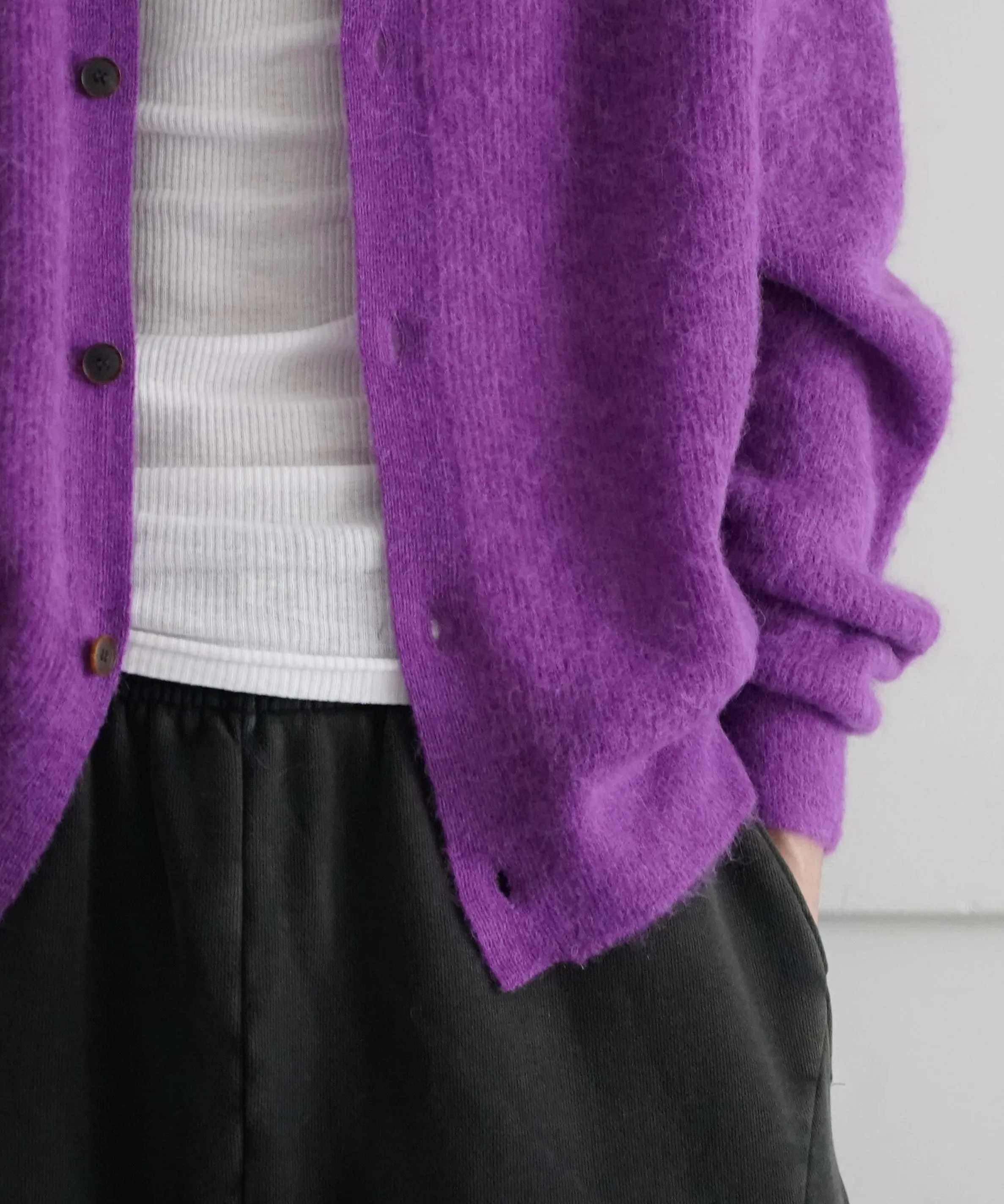 AURALEE BABY SURI ALPACA KNIT SHIRT CARDIGAN "PURPLE"