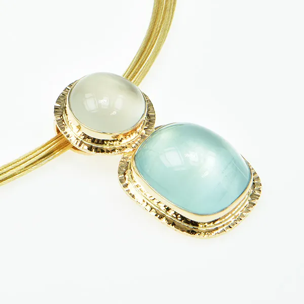 Baksa 14K Yellow Gold Aquamarine and Moonstone Pendant