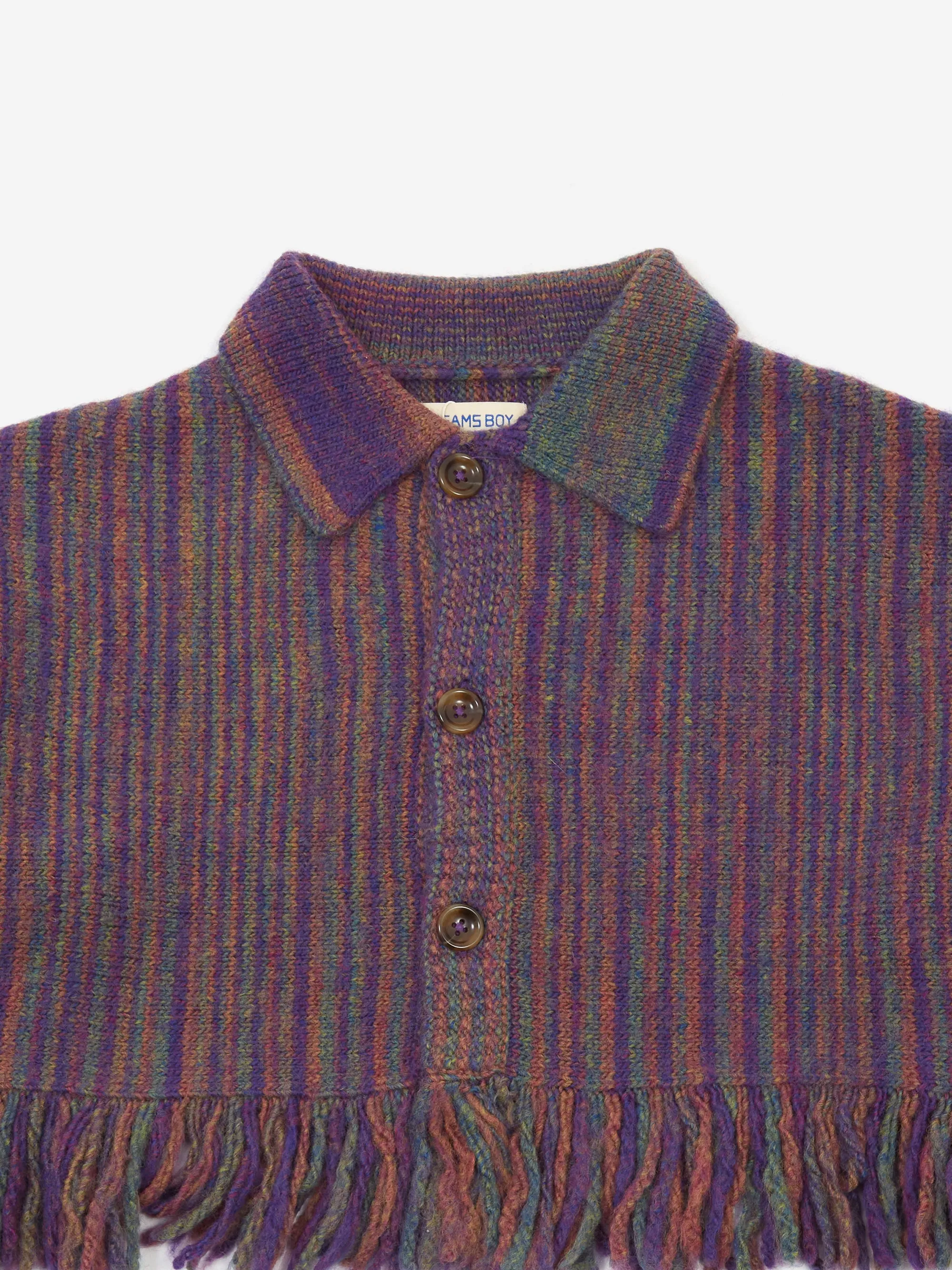 Beams Boy Kasuri Fringe Cardigan - Purple
