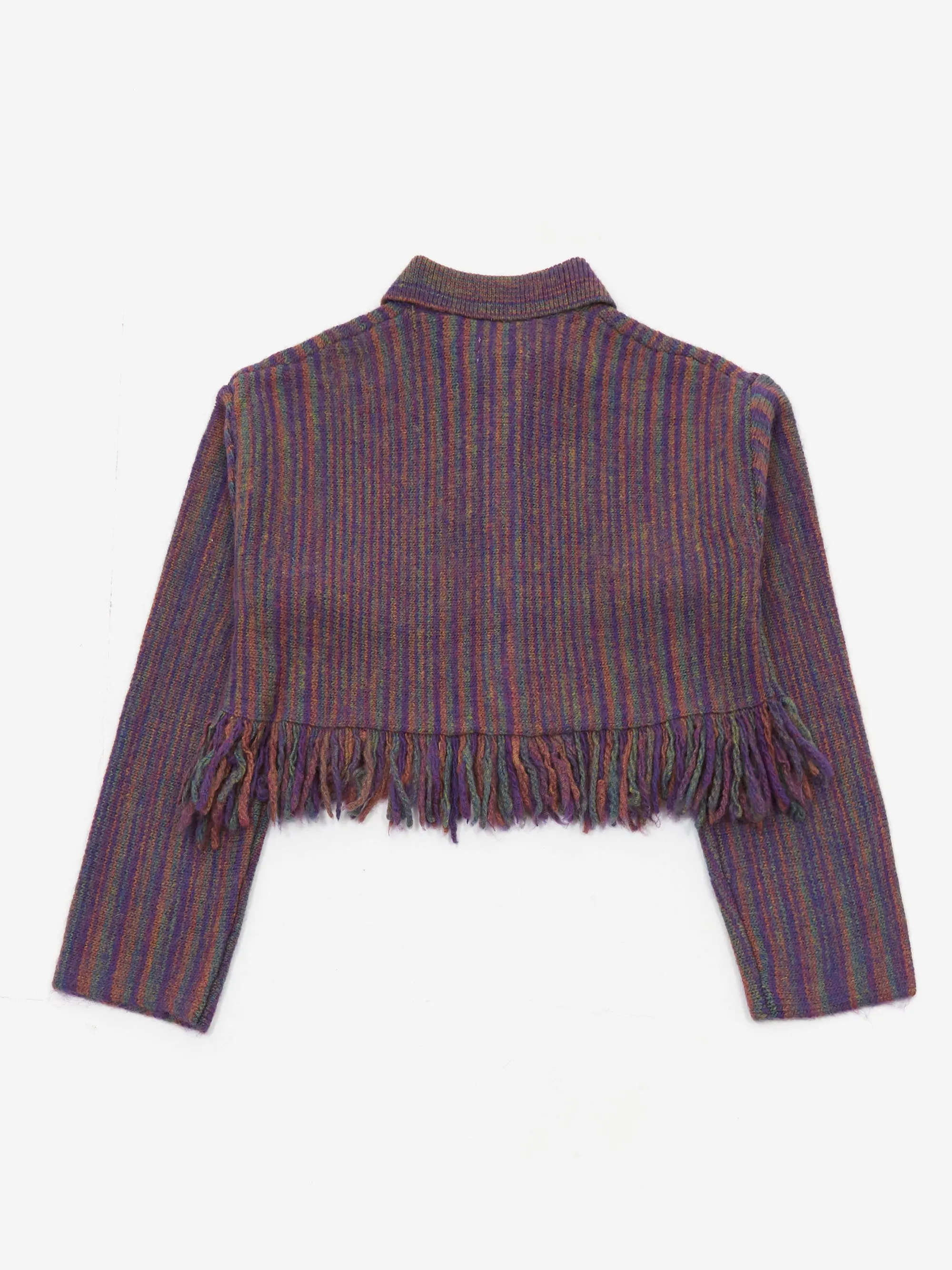 Beams Boy Kasuri Fringe Cardigan - Purple