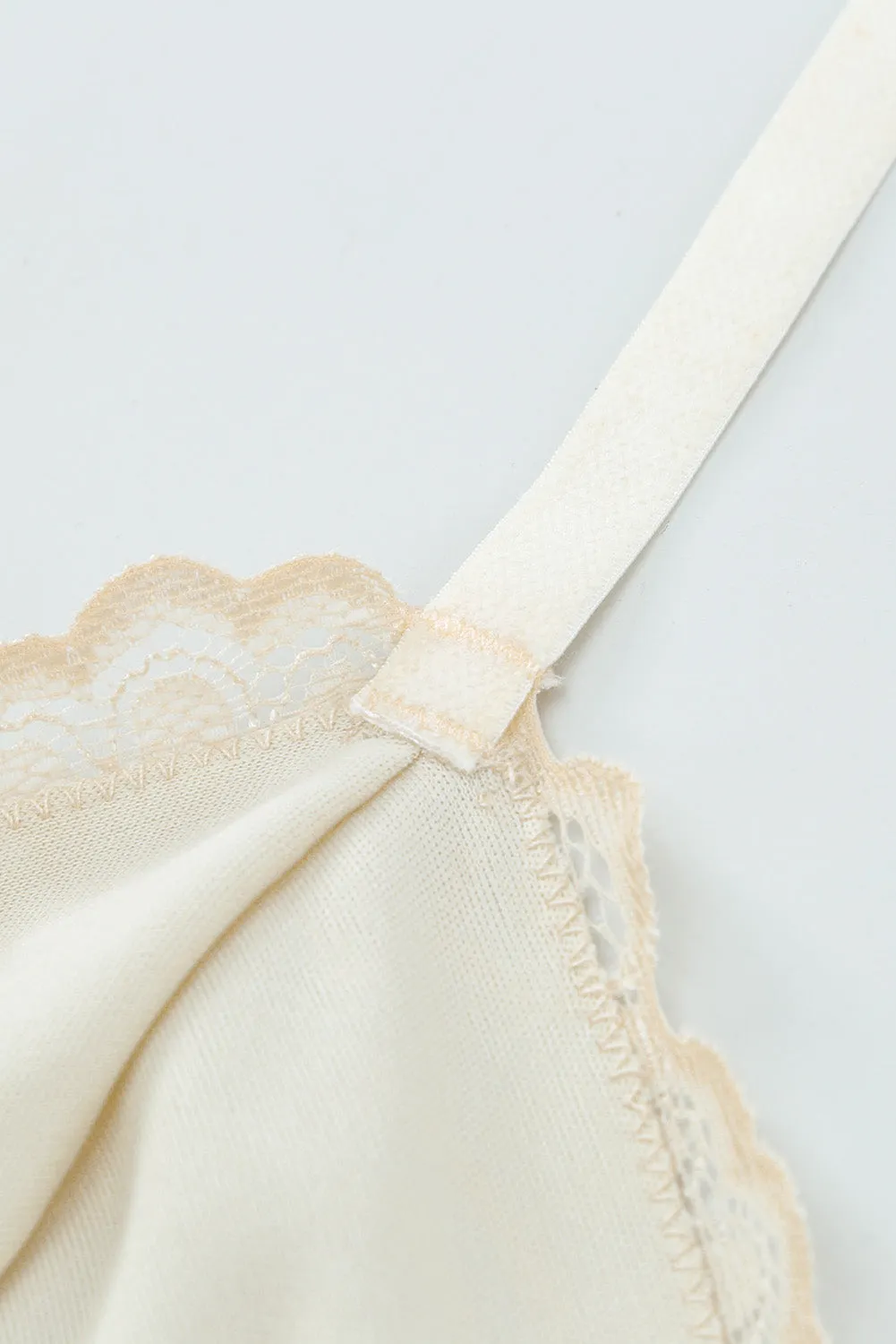 Beige Longline Lace T-back Bralette Top