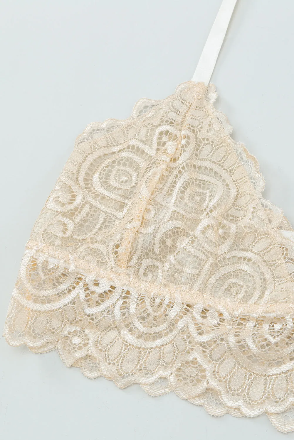 Beige Longline Lace T-back Bralette Top