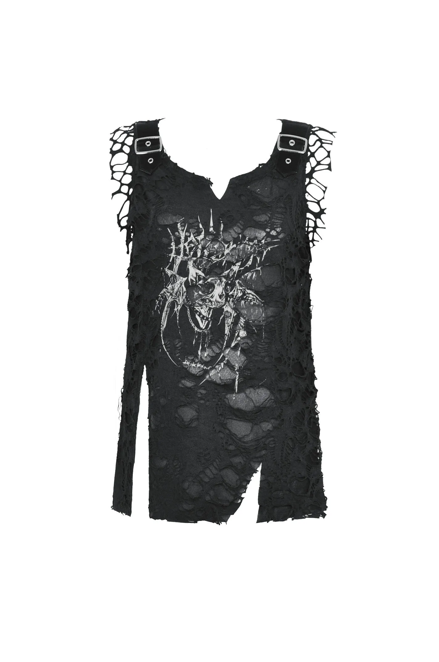 Black Distressed Graphic Tank Top TW582
