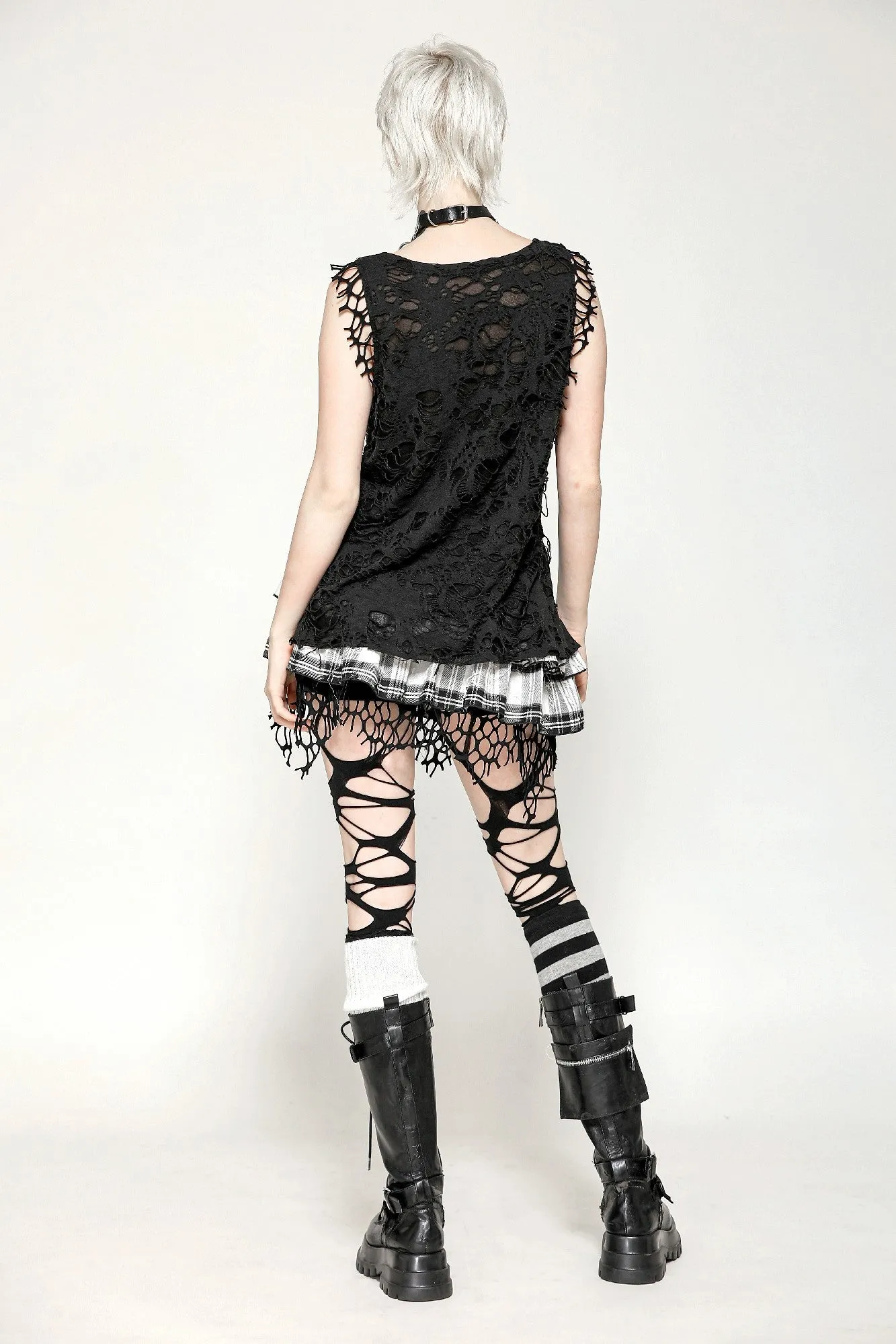 Black Distressed Graphic Tank Top TW582