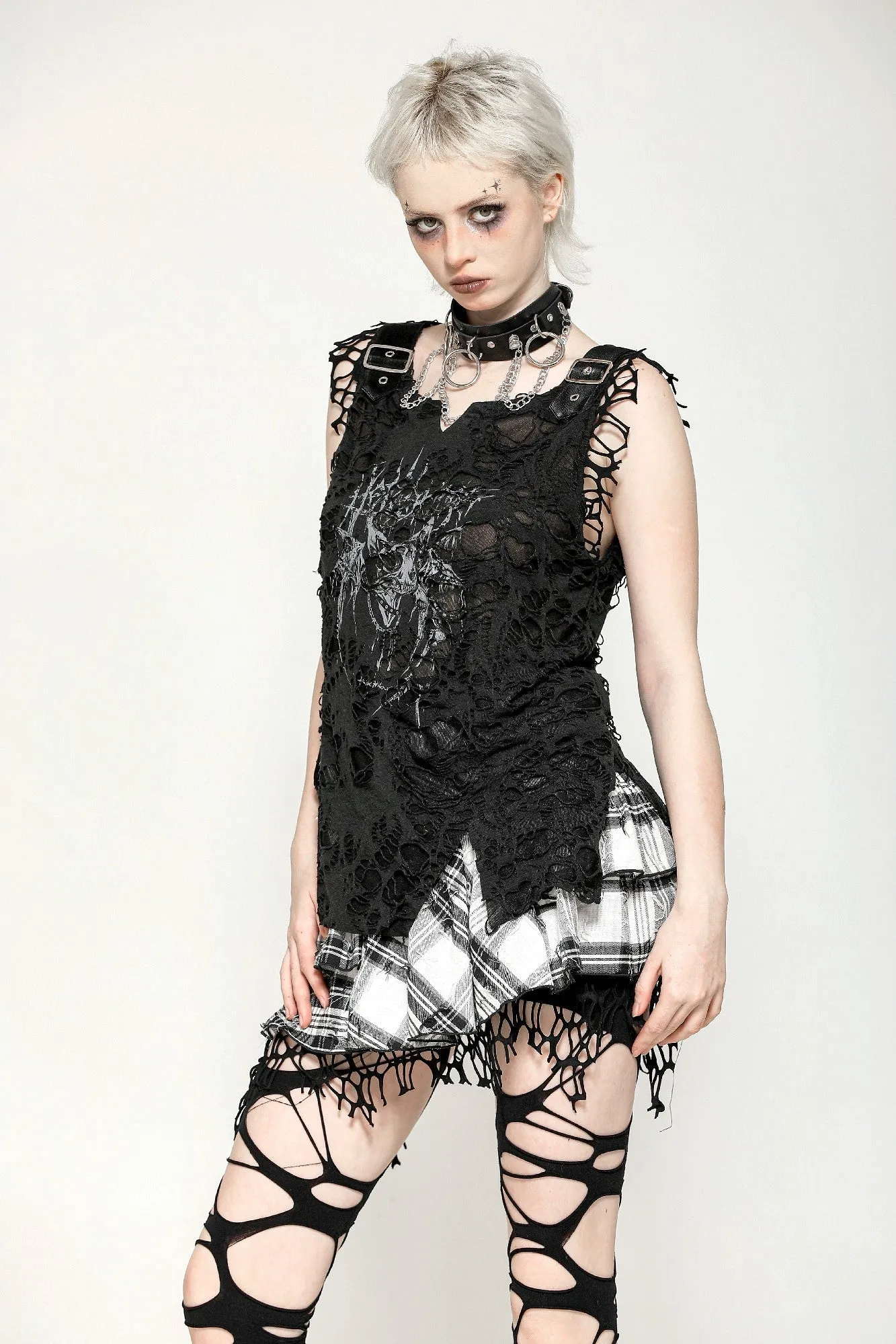 Black Distressed Graphic Tank Top TW582