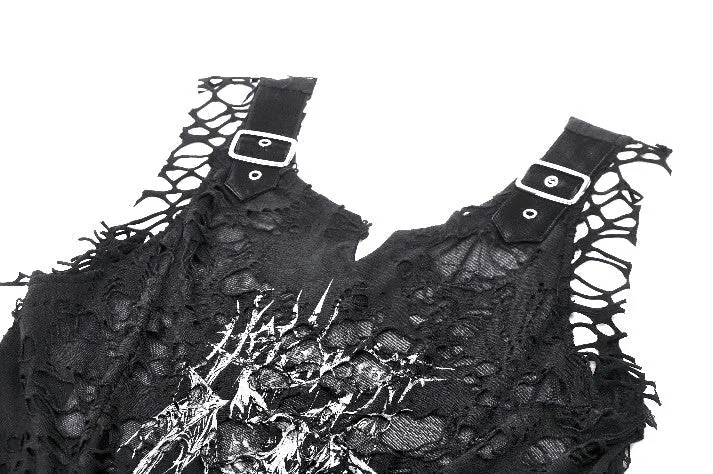 Black Distressed Graphic Tank Top TW582