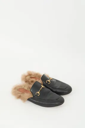 Black Leather & Fur Princetown Loafer