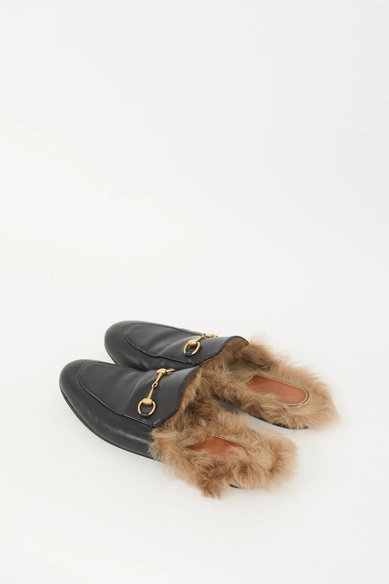 Black Leather & Fur Princetown Loafer