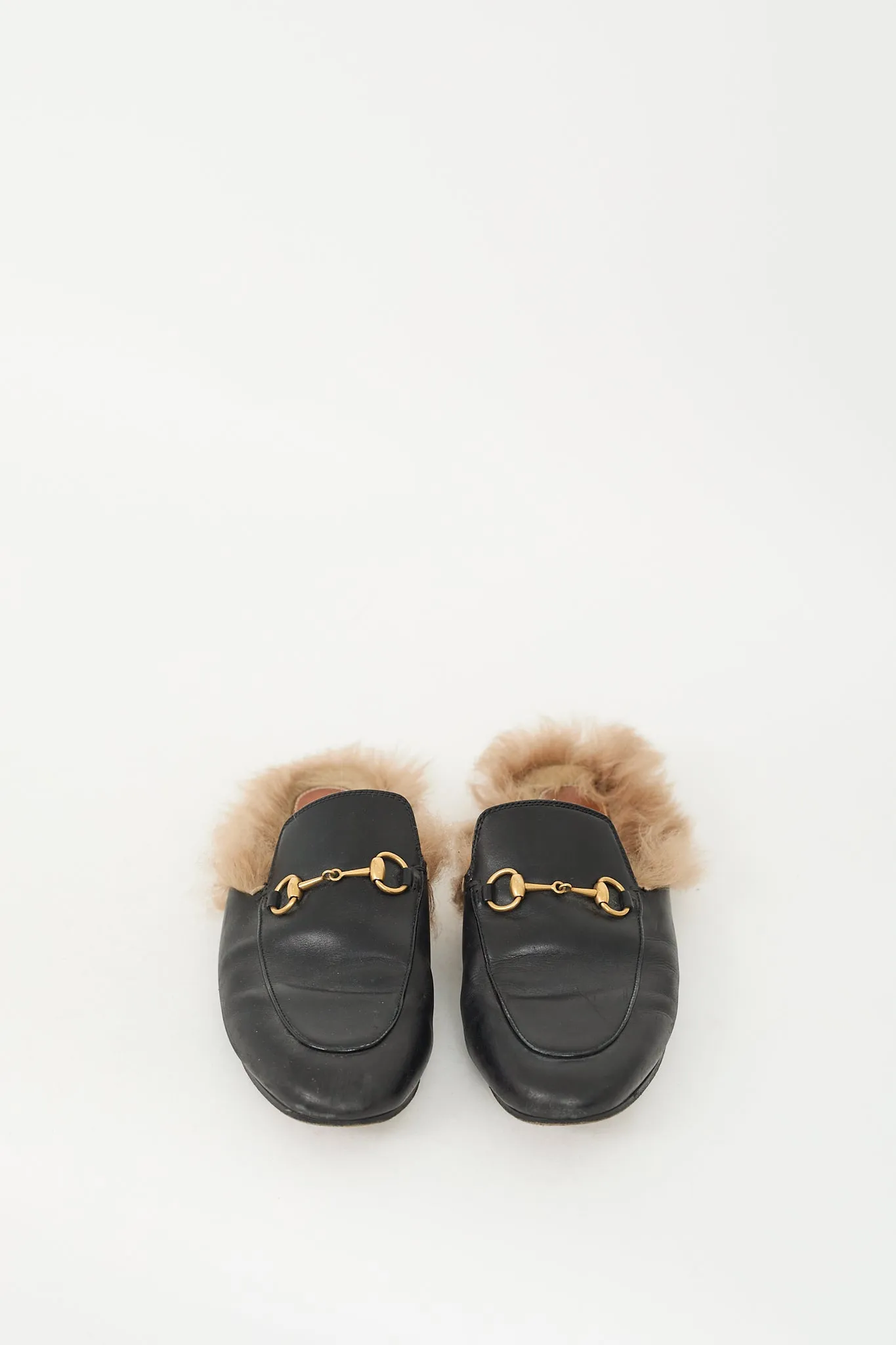 Black Leather & Fur Princetown Loafer