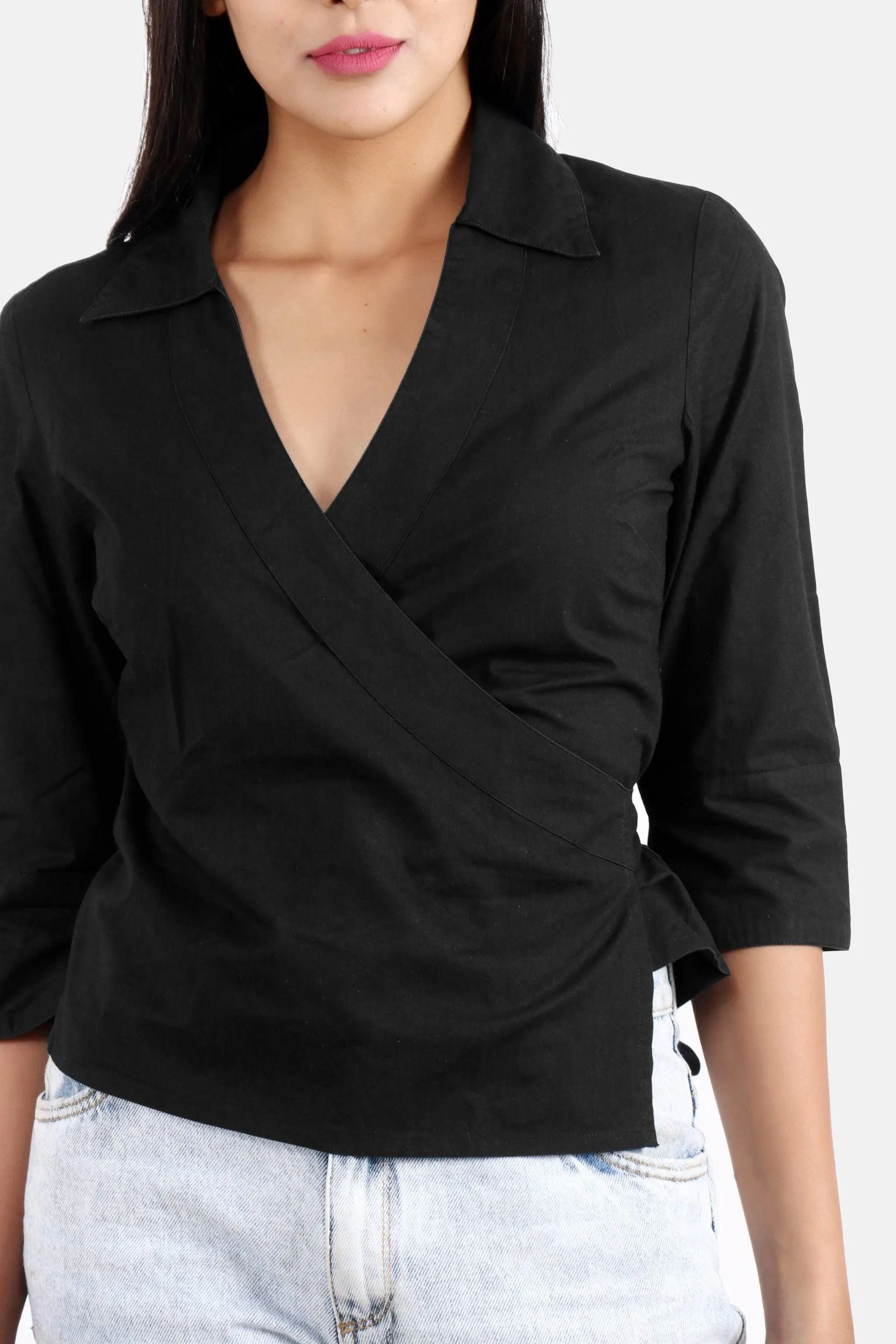 Black Solid Wrap Around Top
