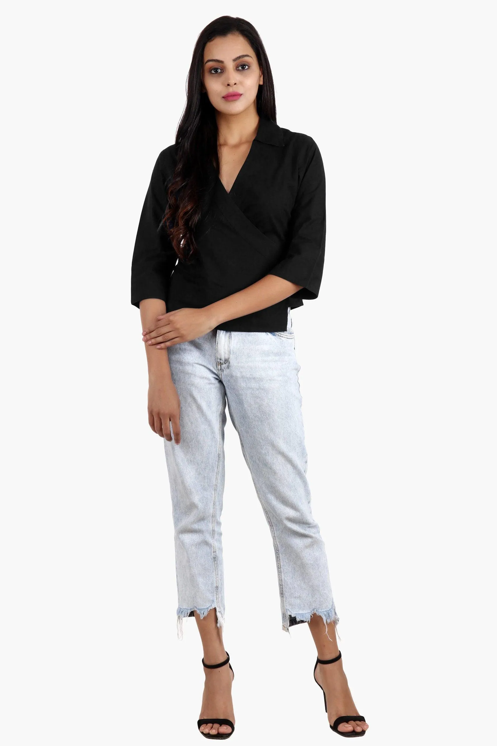 Black Solid Wrap Around Top