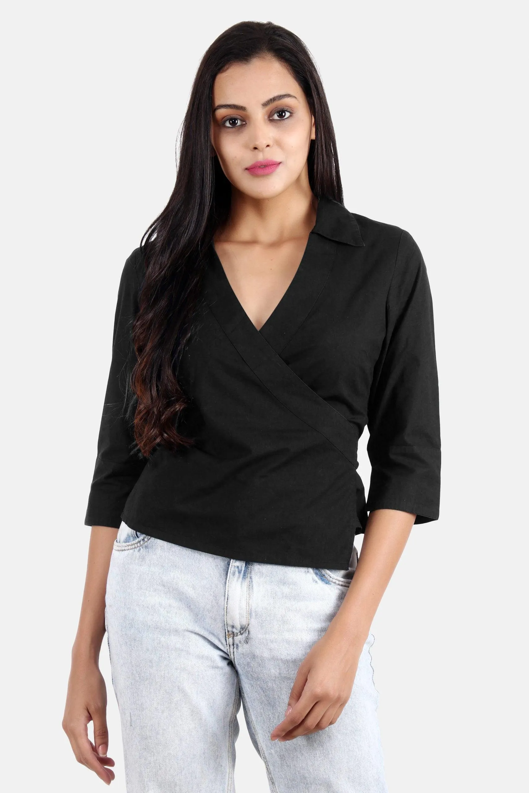 Black Solid Wrap Around Top