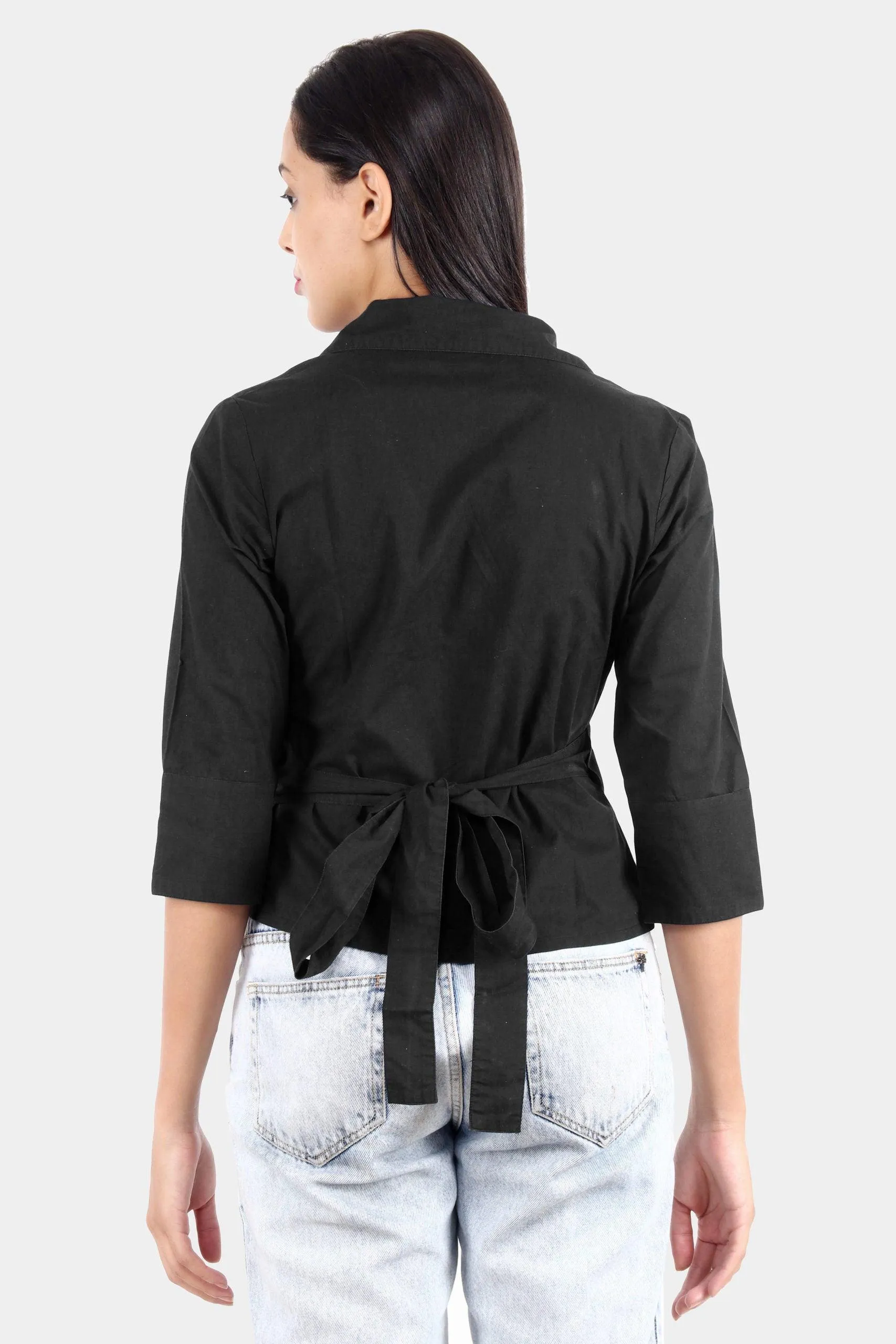 Black Solid Wrap Around Top