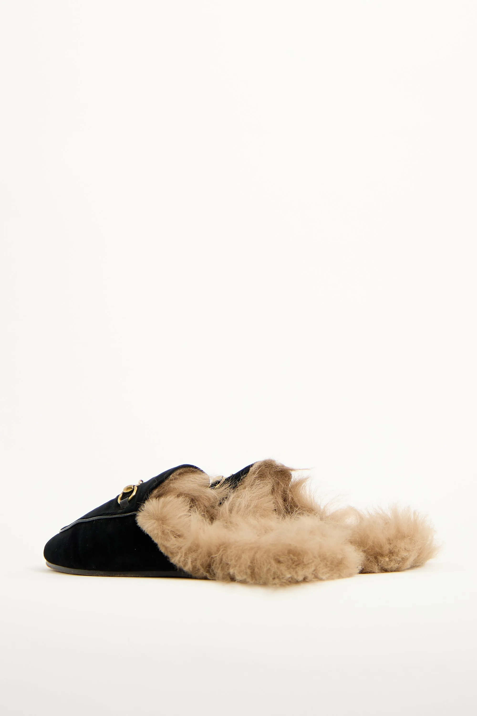 Black Velvet Fur Princetown Mule