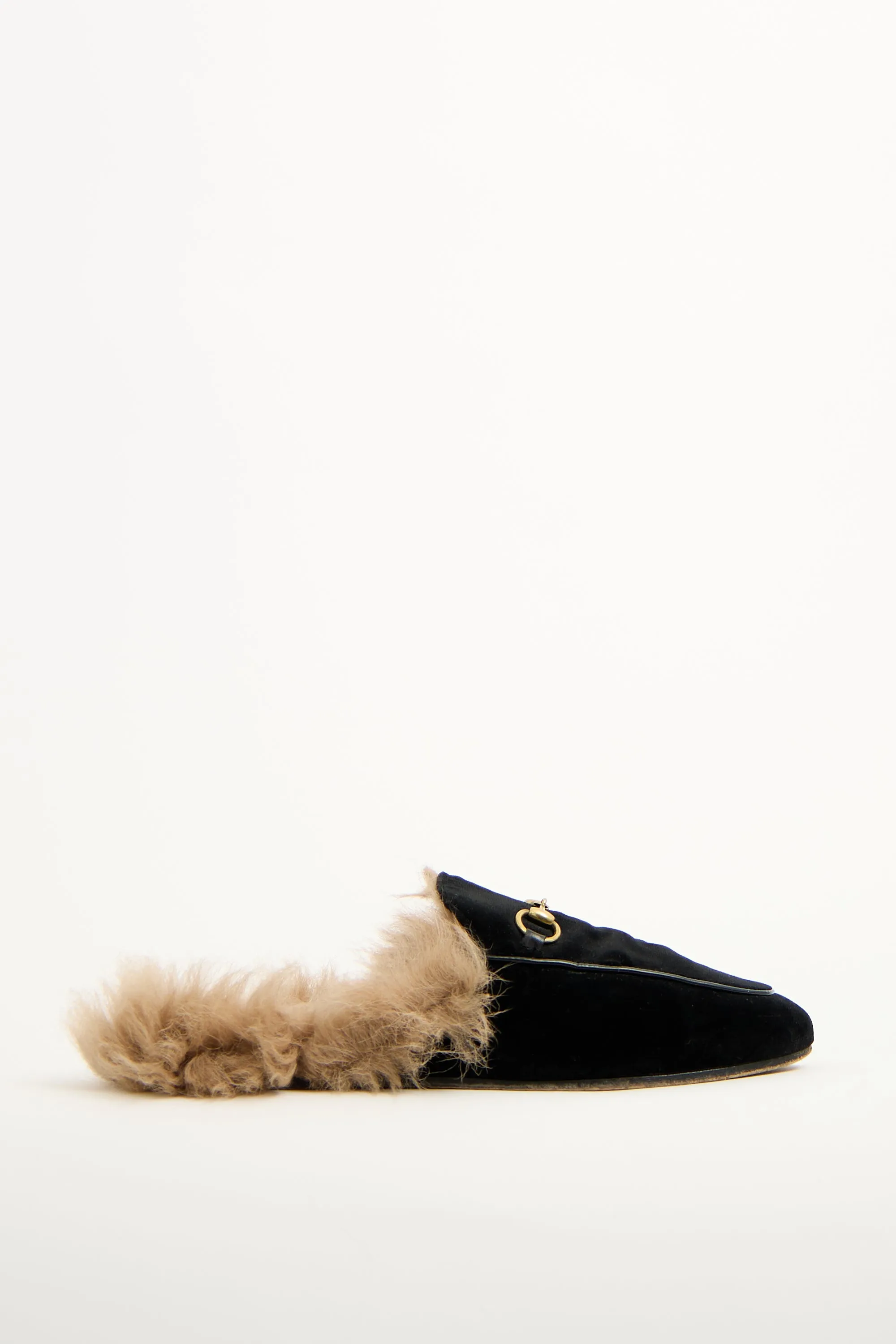 Black Velvet Fur Princetown Mule