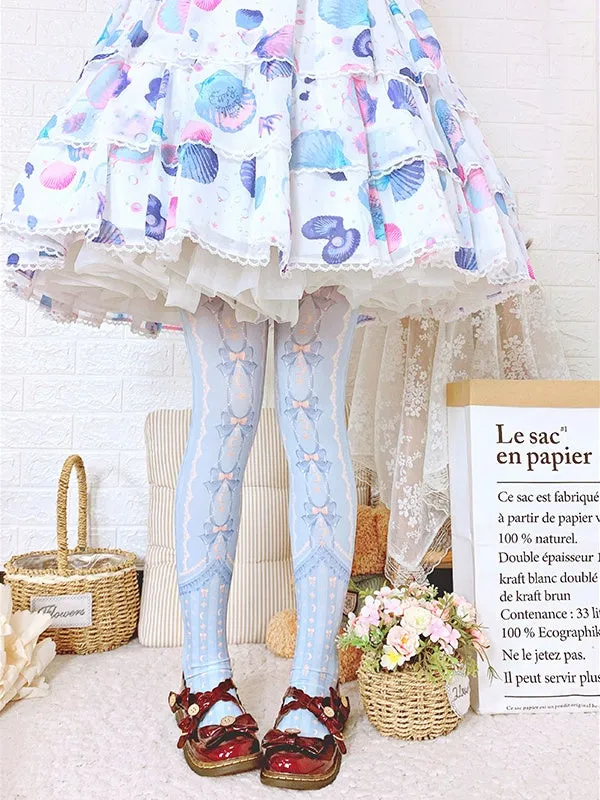 Blue Moon and Bowknot Print Lolita Velvet Tights