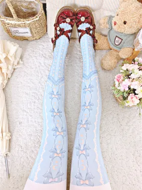 Blue Moon and Bowknot Print Lolita Velvet Tights