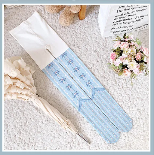 Blue Moon and Bowknot Print Lolita Velvet Tights