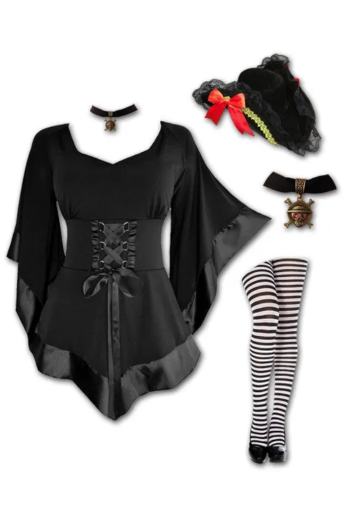 Buccaneer Pirate Costume with Treasure Top, Black