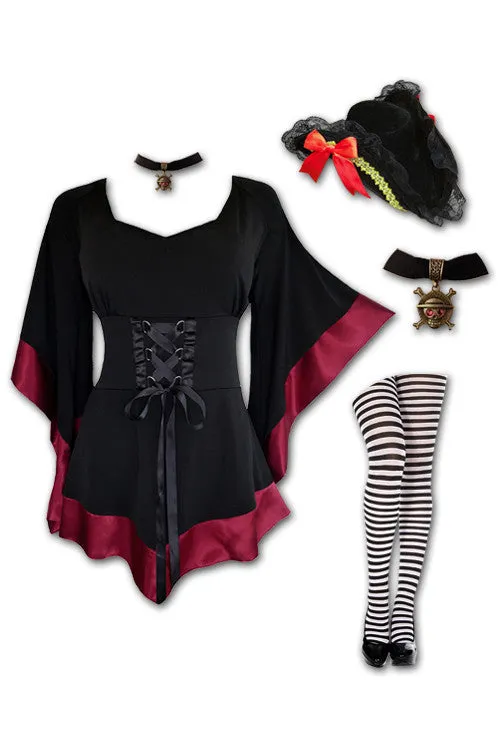 Buccaneer Pirate Costume with Treasure Top, Burgundy