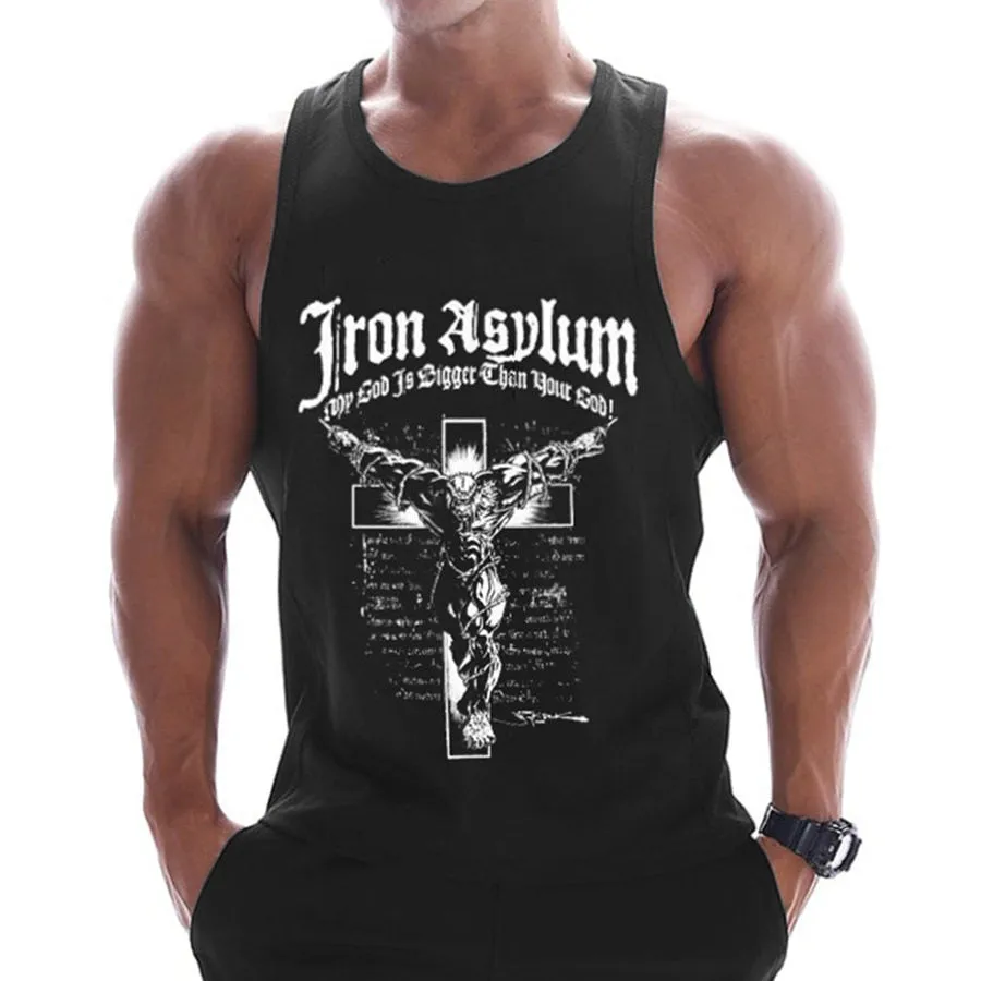 Casual Printed Men Bodybuilding Sleeveless Shirt  Summer