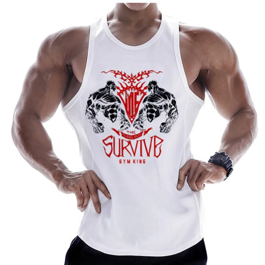 Casual Printed Men Bodybuilding Sleeveless Shirt  Summer