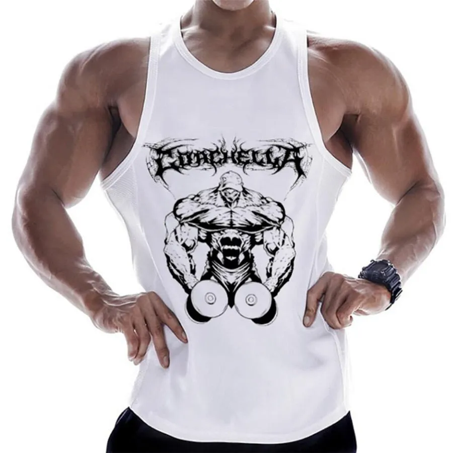 Casual Printed Men Bodybuilding Sleeveless Shirt  Summer
