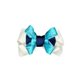 Cat Collar Bow: White, Navy Blue, and Light Blue with Sprinkles Design