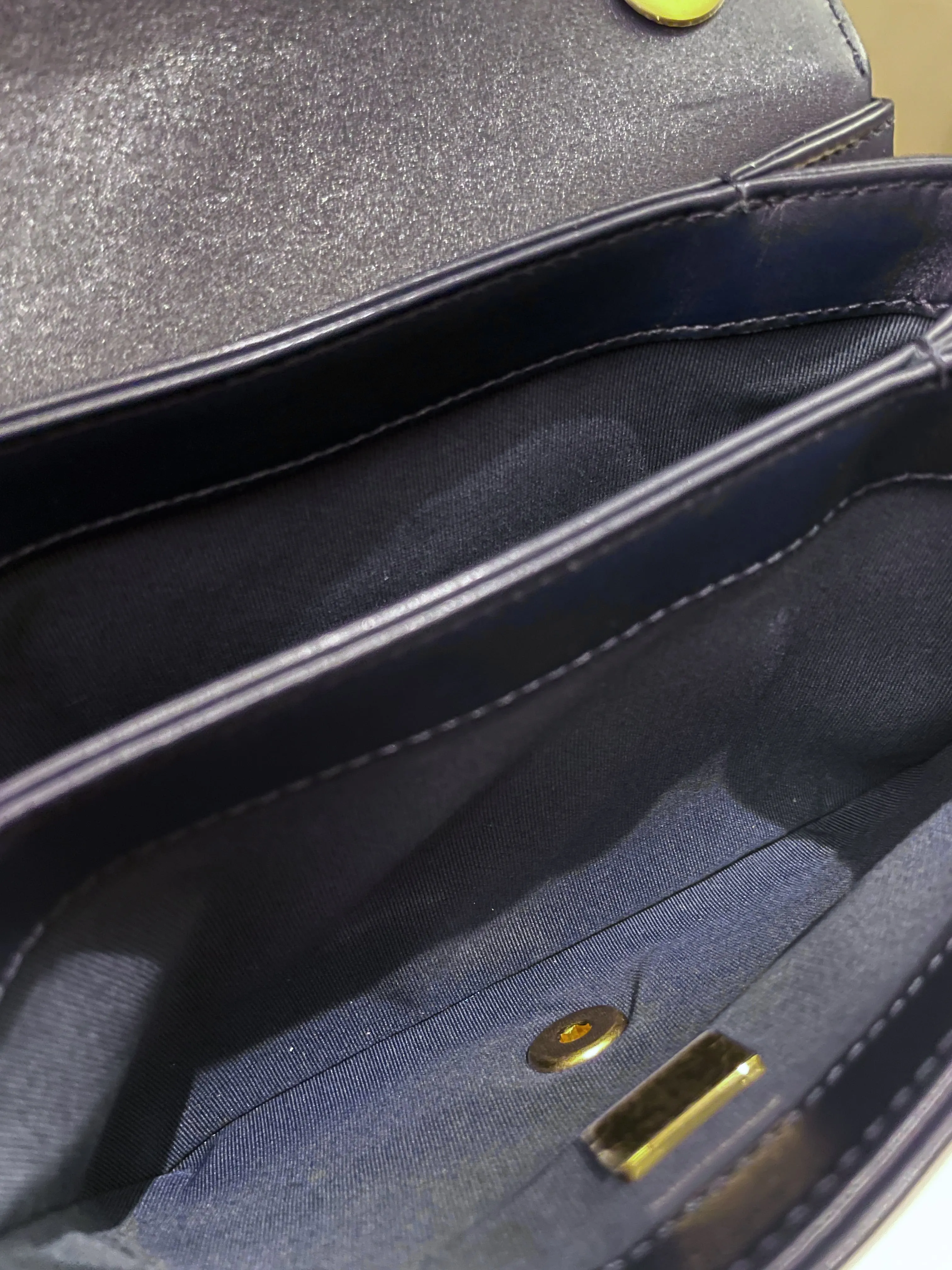 Chanel Chain Top Accordian Bag Navy Calfskin