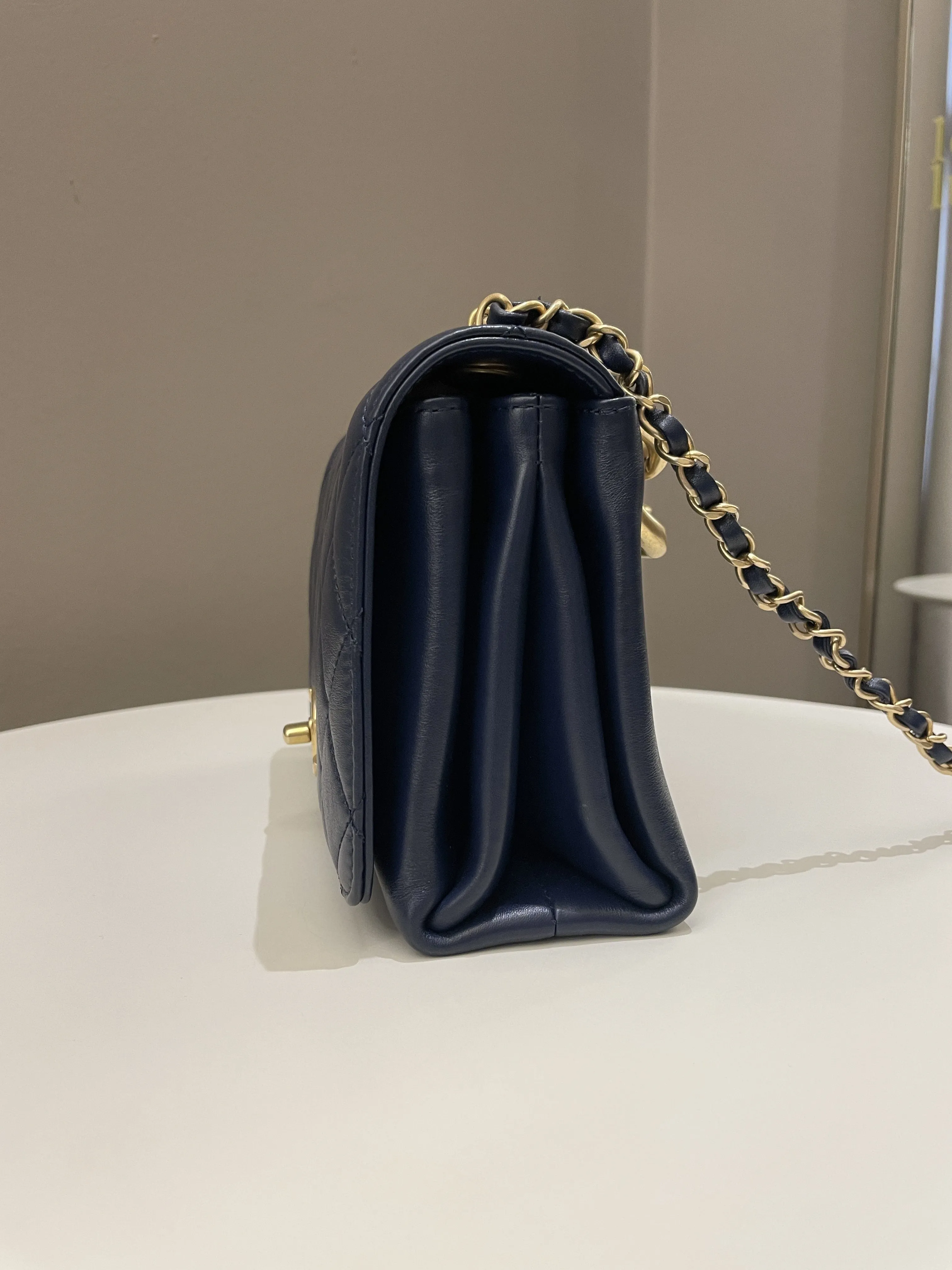 Chanel Chain Top Accordian Bag Navy Calfskin