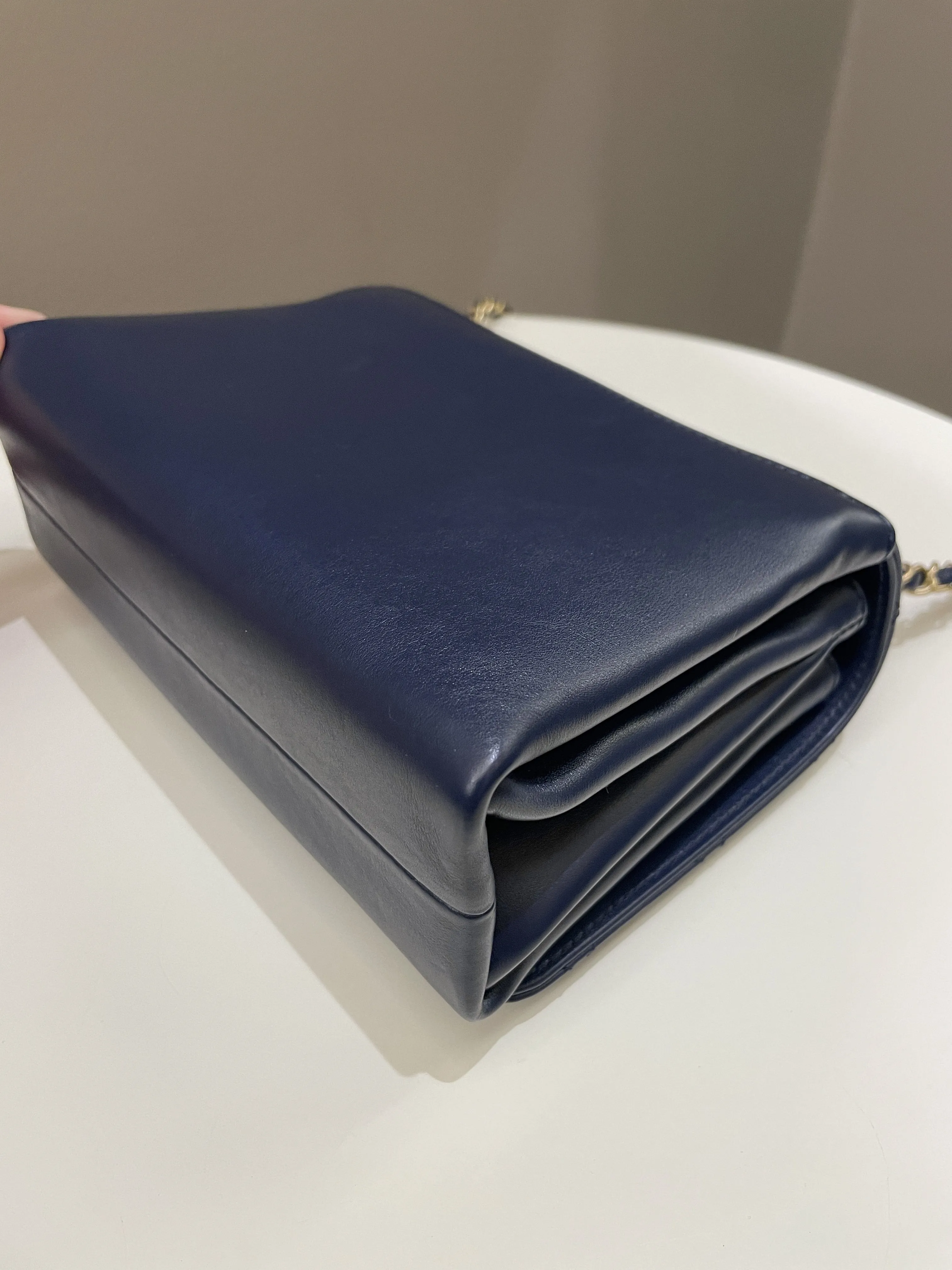 Chanel Chain Top Accordian Bag Navy Calfskin