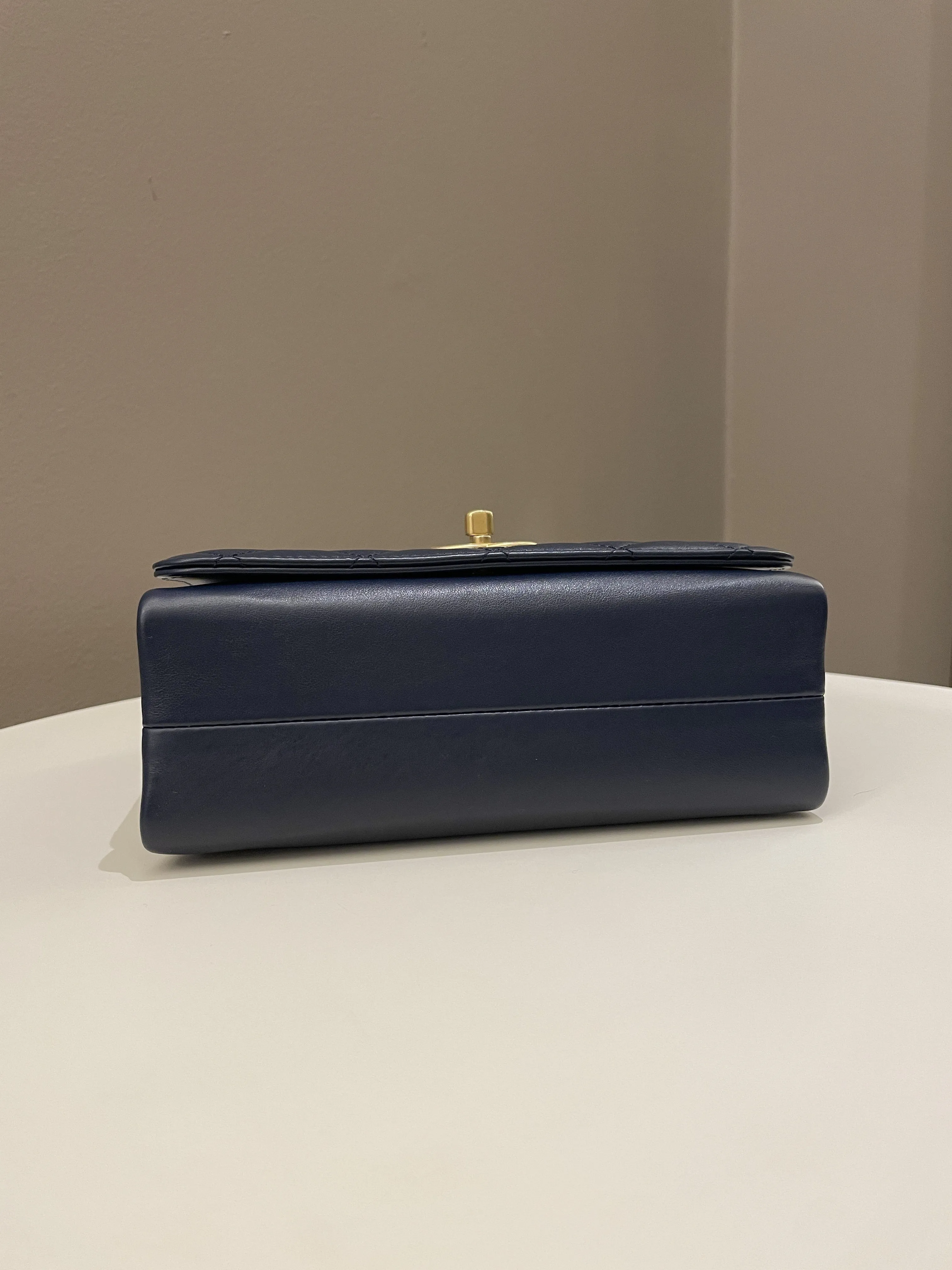 Chanel Chain Top Accordian Bag Navy Calfskin