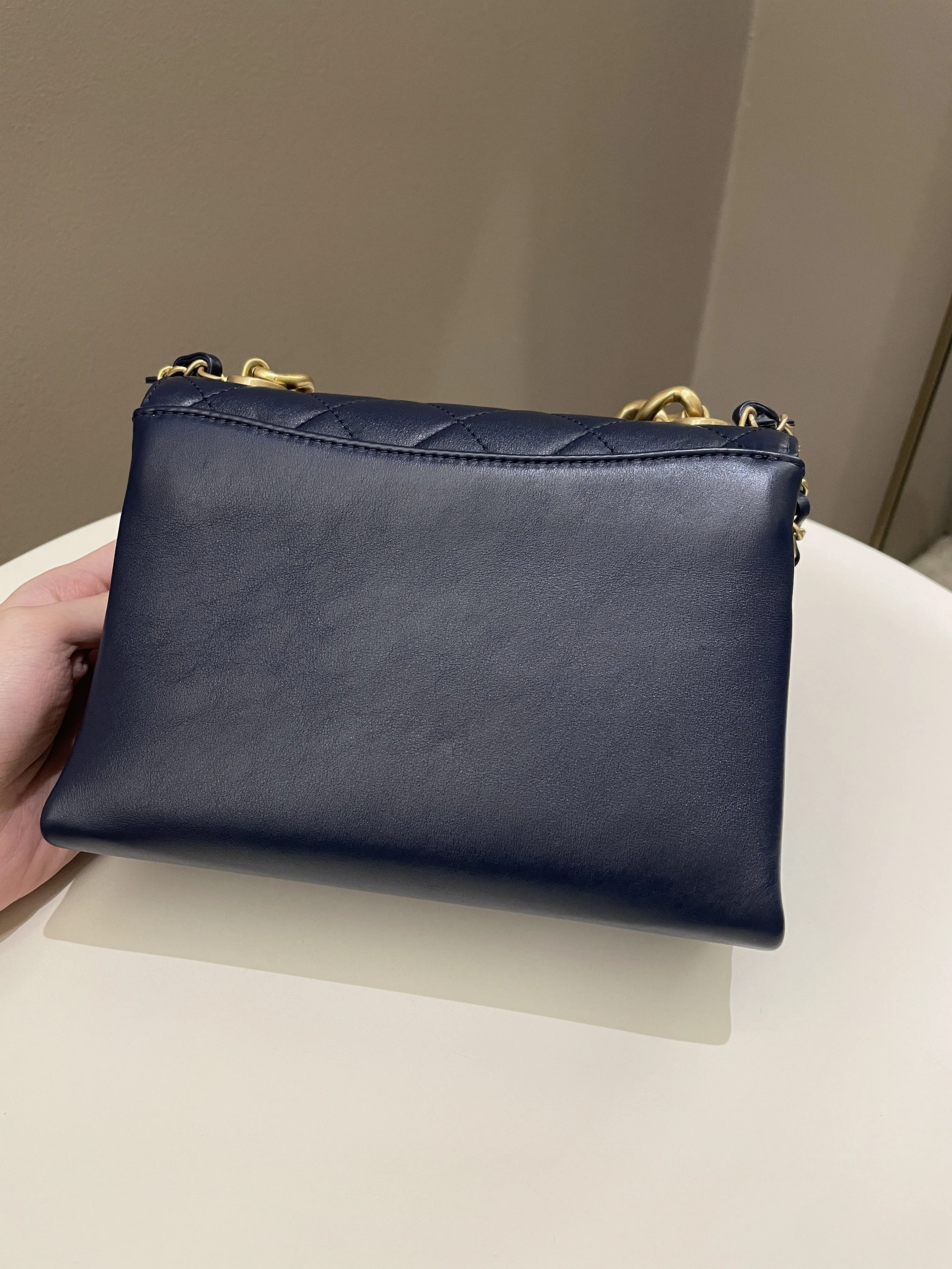 Chanel Chain Top Accordian Bag Navy Calfskin