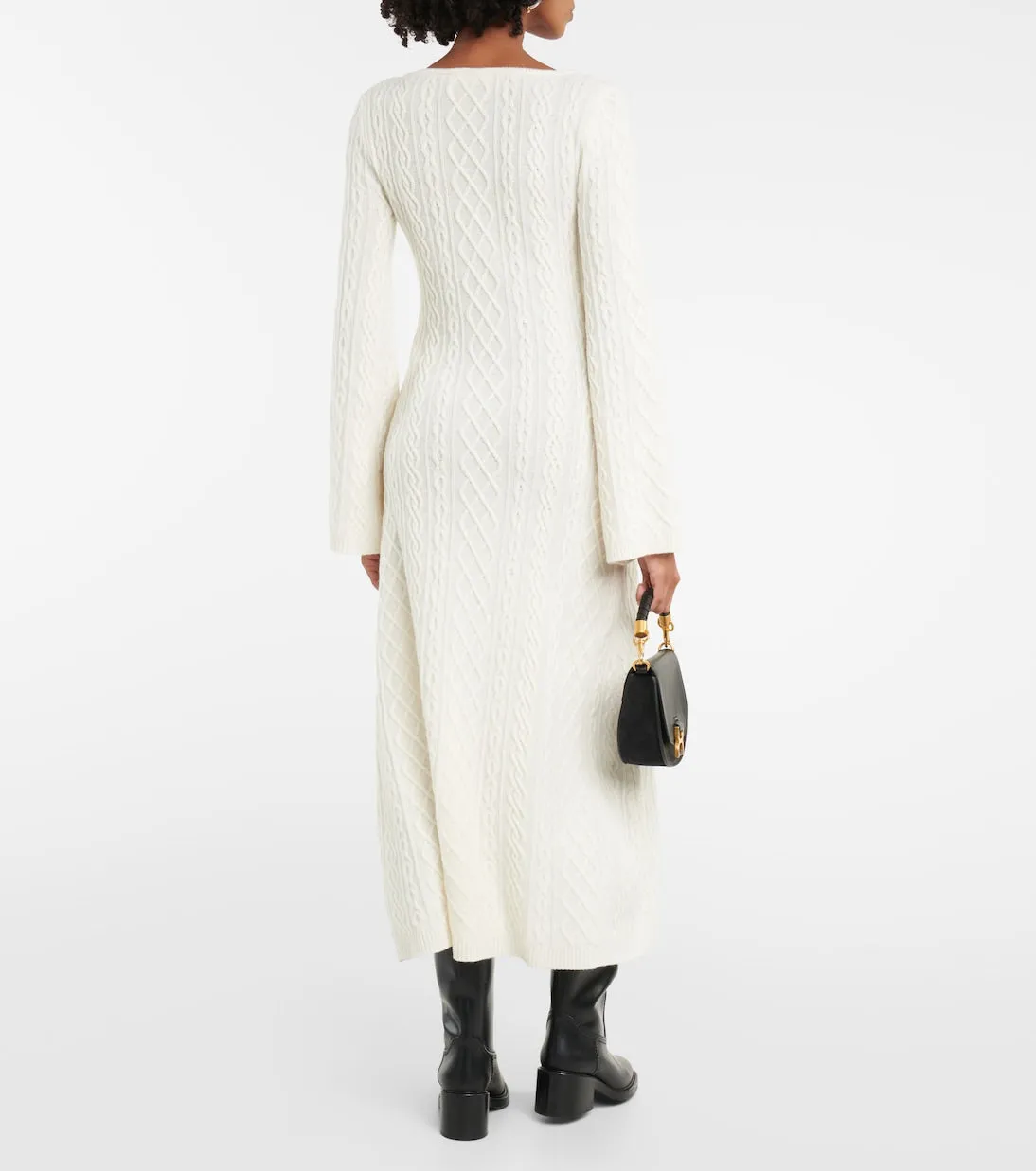 Chloé Wool and Cashmere Cable Knit Midi Dress, Neutral